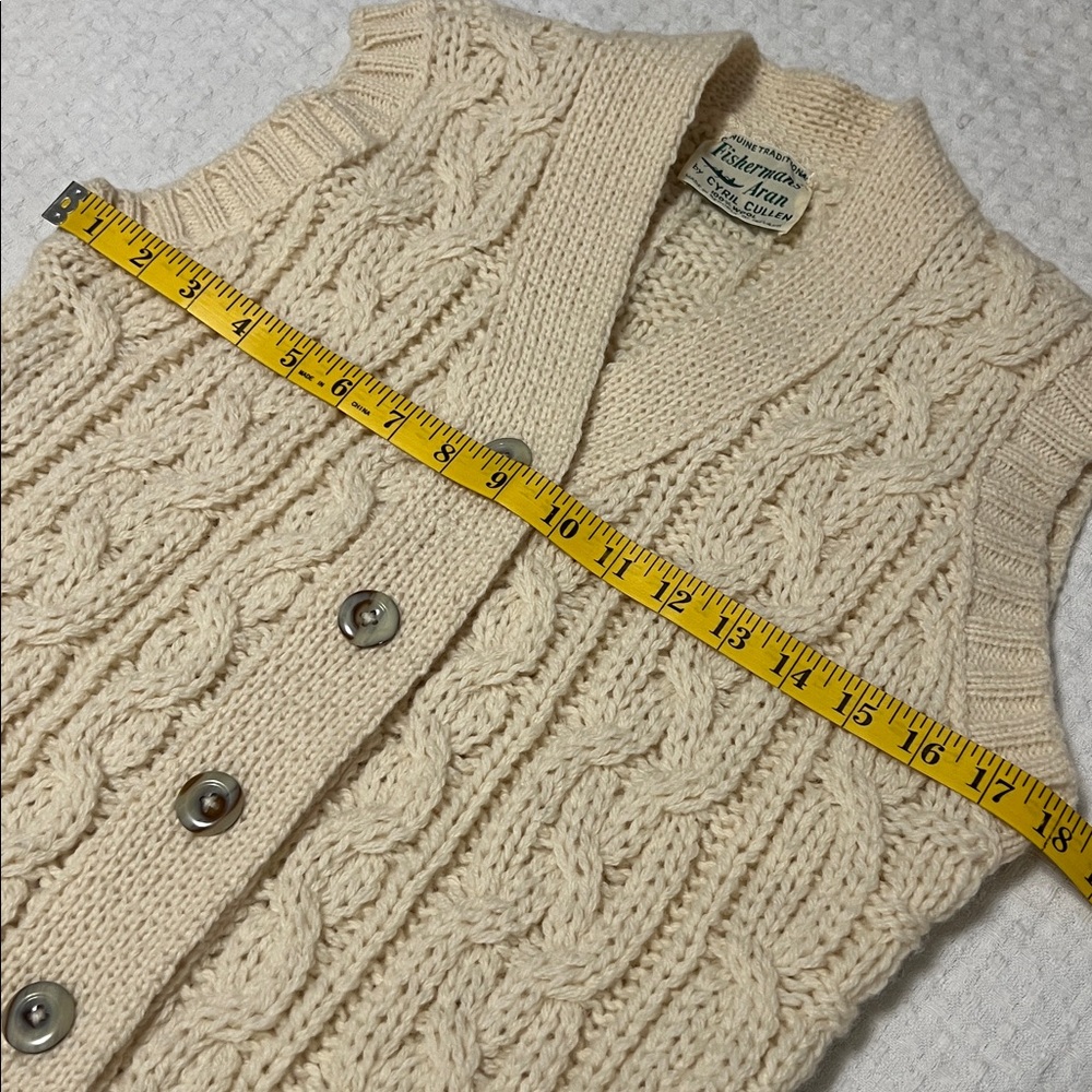 Vintage Aran Fisherman Wool Cream Cable Knit Sweater Vest - Picture 14 of 16